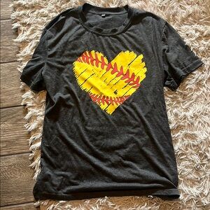 Womens Medium Gray T-Shirt with Softball Heart Design
